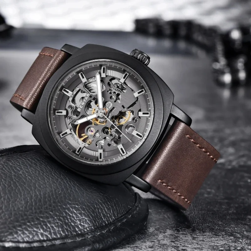 BENYAR Watch for Men Luxury Skeleton Tourbillon Automatic Mechanical Mens Watch 30M Waterproof Leather Strap Reloj Hombre New