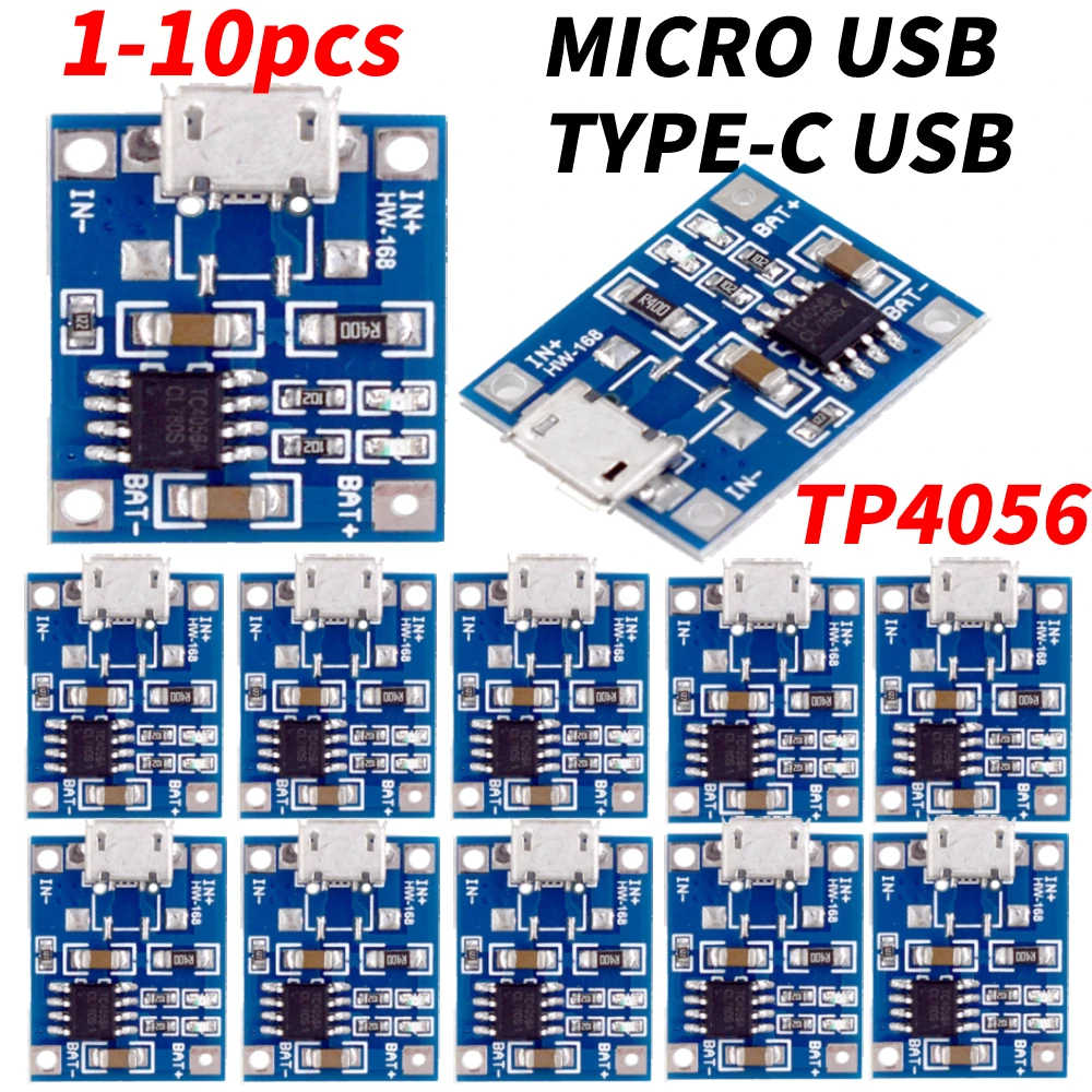 1-10 PCS Micro USB 5V 1A 18650 TP4056 Lithium Battery Charger Module Charging Board With Protection Dual Functions 1A Li-ion