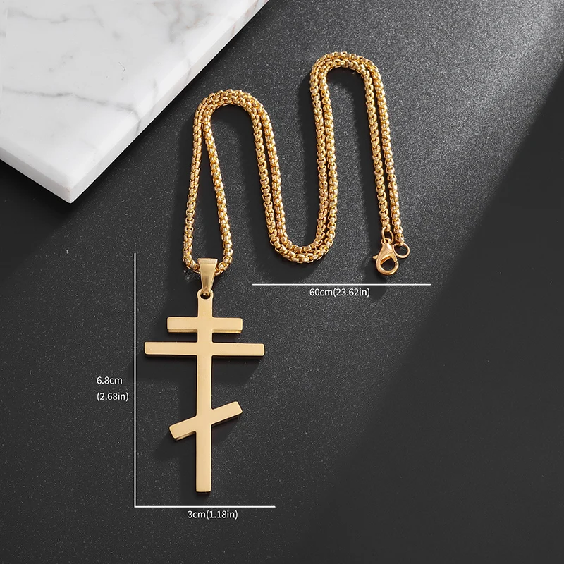 Stainless Steel Orthodox Cross Pendant Christian Eternal Church Inspirational Nika Necklace Prayer Amulet Jewelry for Men