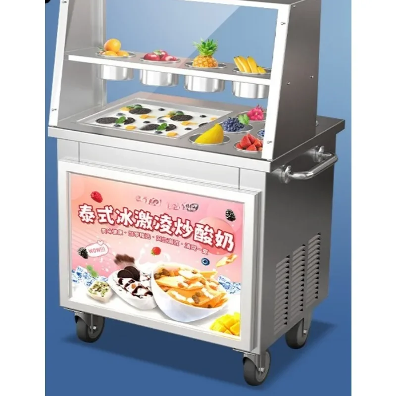 Fried yogurt machine Fried milk fruit round flat single double pot snowflake cheese Thai fried ice cream machine