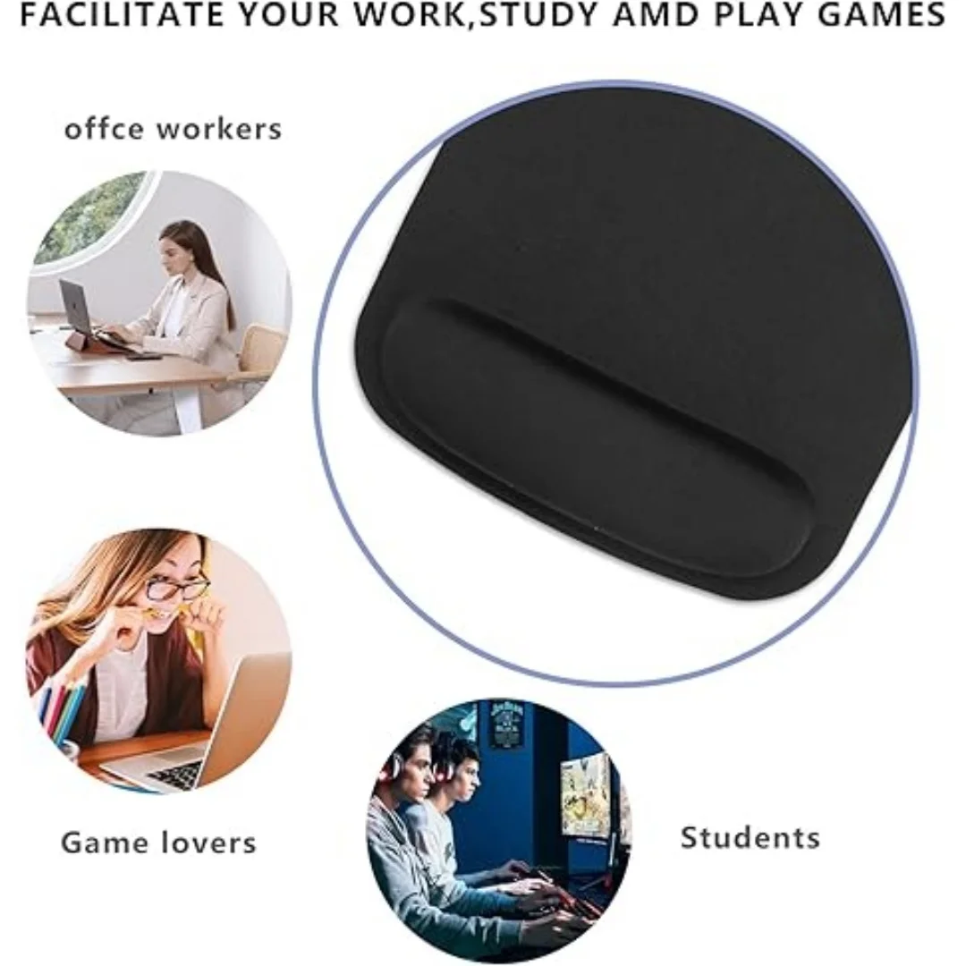 Black Mouse Pad with Wrist Support - Non-Slip Base, Comfortable Memory Foam Rest for Typing & Gaming, Reduce Wrist Fatigue