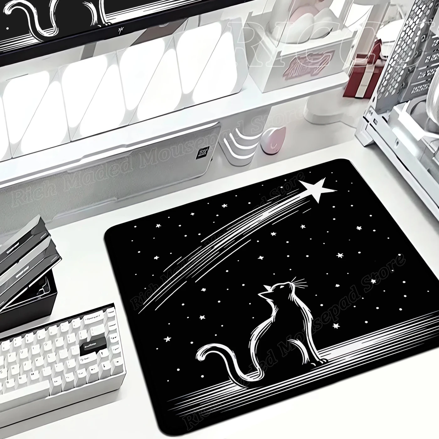

Black Cat Mousepad Small Office Computer Desk Mat Table Keyboard Mouse Pad Laptop Cushion Non-slip Deskpad Home Decor Mausemat