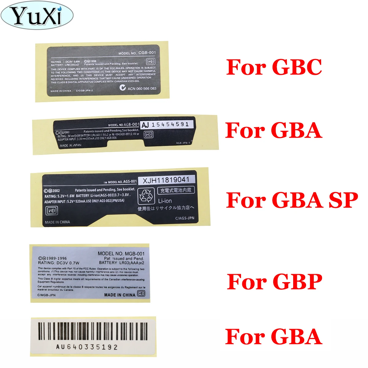 

YuXi For GBA/ GBA SP/ GBC / GBP Game Console New Lables Back Stickers Replacement for Gameboy Advance/ SP/ Color