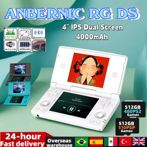 ANBERNIC RG DS Handheld Game Console 4" IPS Multi-touch Dual-screen Flip Video Games Player 4000mAh Android14 RGDS PS2 Game Gift