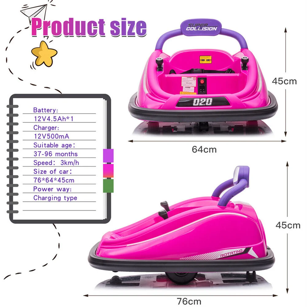 12 V elektrisches Kinderfahrwerk auf Stoßstangenauto 360 °   Rotationsfahrzeugspielzeug mit Fernbedienung, 2 Betriebsmodi, Sicherheit