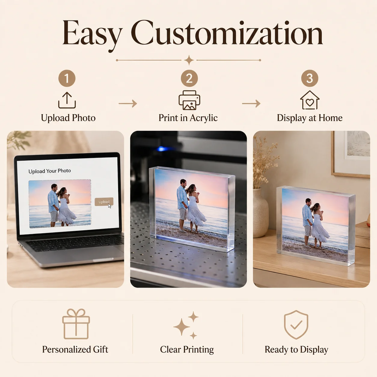 1PC Custom Acrylic Photo Block Personalized Picture Display for Family Couple Wedding Anniversary Birthday Home Desk Decor view 6
