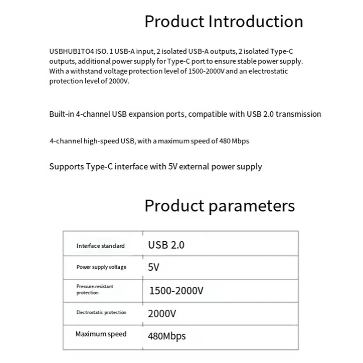 

USB-хаб USB2.0, 4-портовый модуль расширения USB, изолятор 1-в-4 порта, высокоскоростной, 480 Мбит/с, Plug and Play