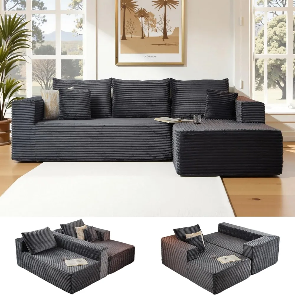

108" Modular Sectional Sofa, Cloud L-Shape Couch with Deep Seats and Chaise, Modern Upholstered Compression Sofa for Living Room
