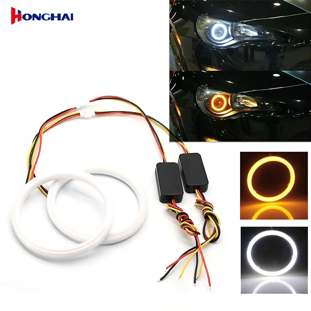 2Pcs LED Angel Eyes Bulb Halo Ring Lamp Fog Light White yellow Car Daytime Running Light DRL Decorative Lights  90 100 110 120mm