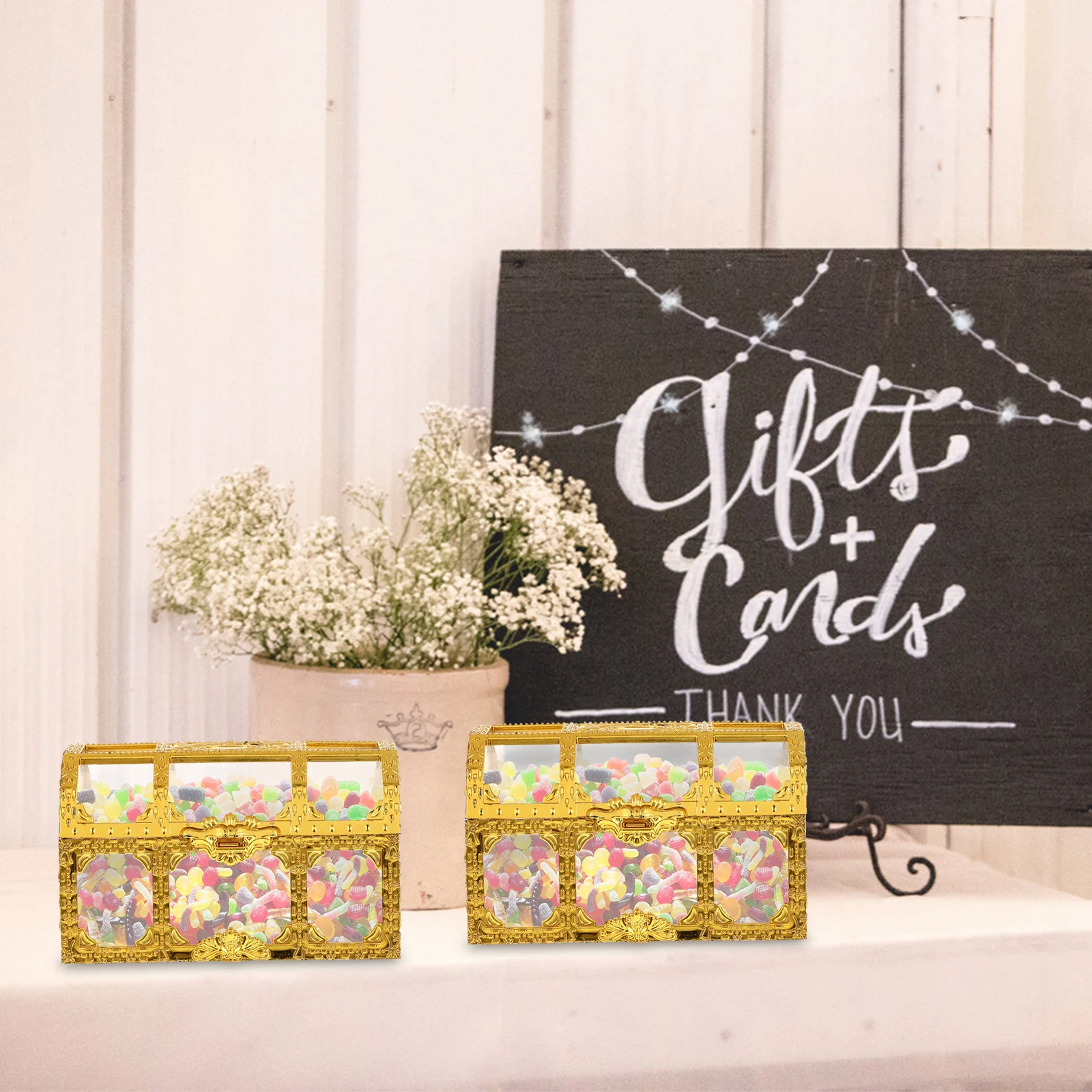 

2Pcs Treasure Box Shape Party Favor Boxes Candies Container Decorative Wedding Birthday Accessories Favor Boxes