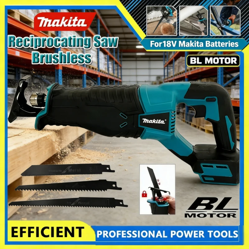 

Makita Brushless Cordless Reciprocating Saw Portable Kit with 4 Saw Blades Compatible For Makita 18V Battery