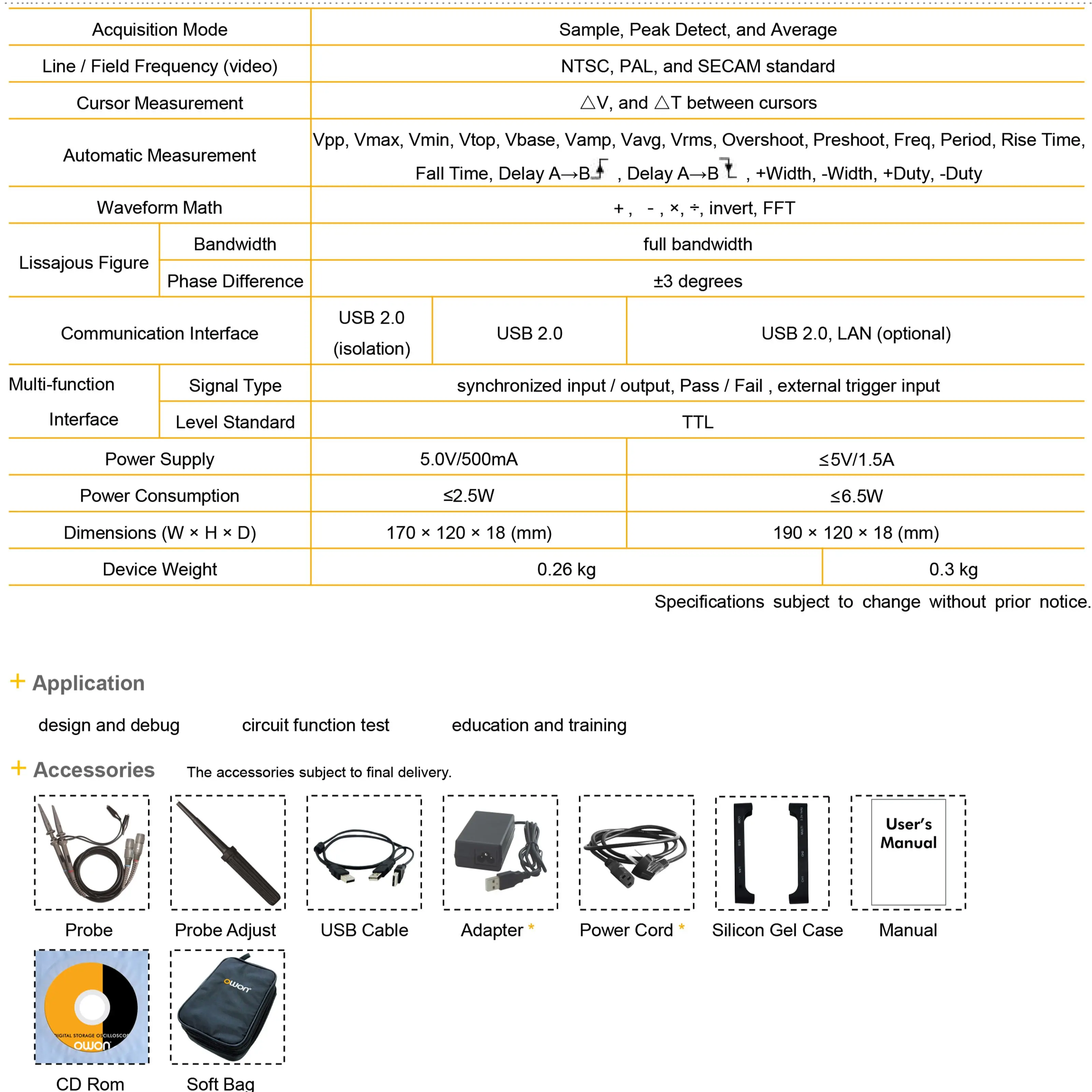 OWON VDS Series PC Oscilloscope Virtual Oscilloscope 100MHz bandwidth digital oscilloscope Ultra-thin body