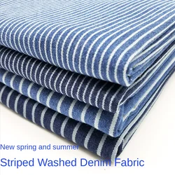 Striped Washed Denim Fabric By The Meter for Jeans Clothing Coats Sewing Designer Diy Children Cloth Fashion Winter Textile Blue