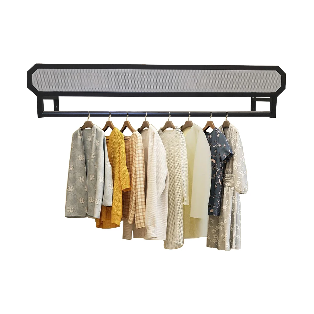High-quality iron black wall-mounted display stand system for clothing stores