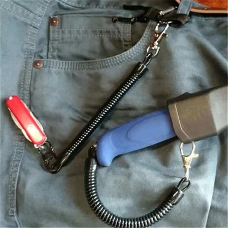 

Car Keychain Anti-theft Cable Security Keyring Key Chain Metal Buckle Plastic Black Retractable Spring Rope Coil Spiral Stretch