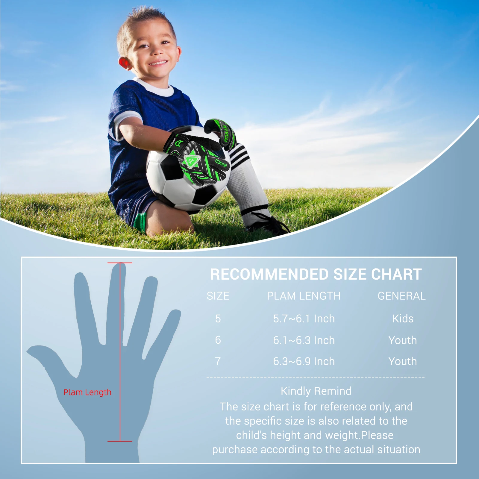 WVVOU Goalkeeper Gloves Children and Teenagers, Football Goalkeeper Gloves, Football Gloves, Double Protection, Portability