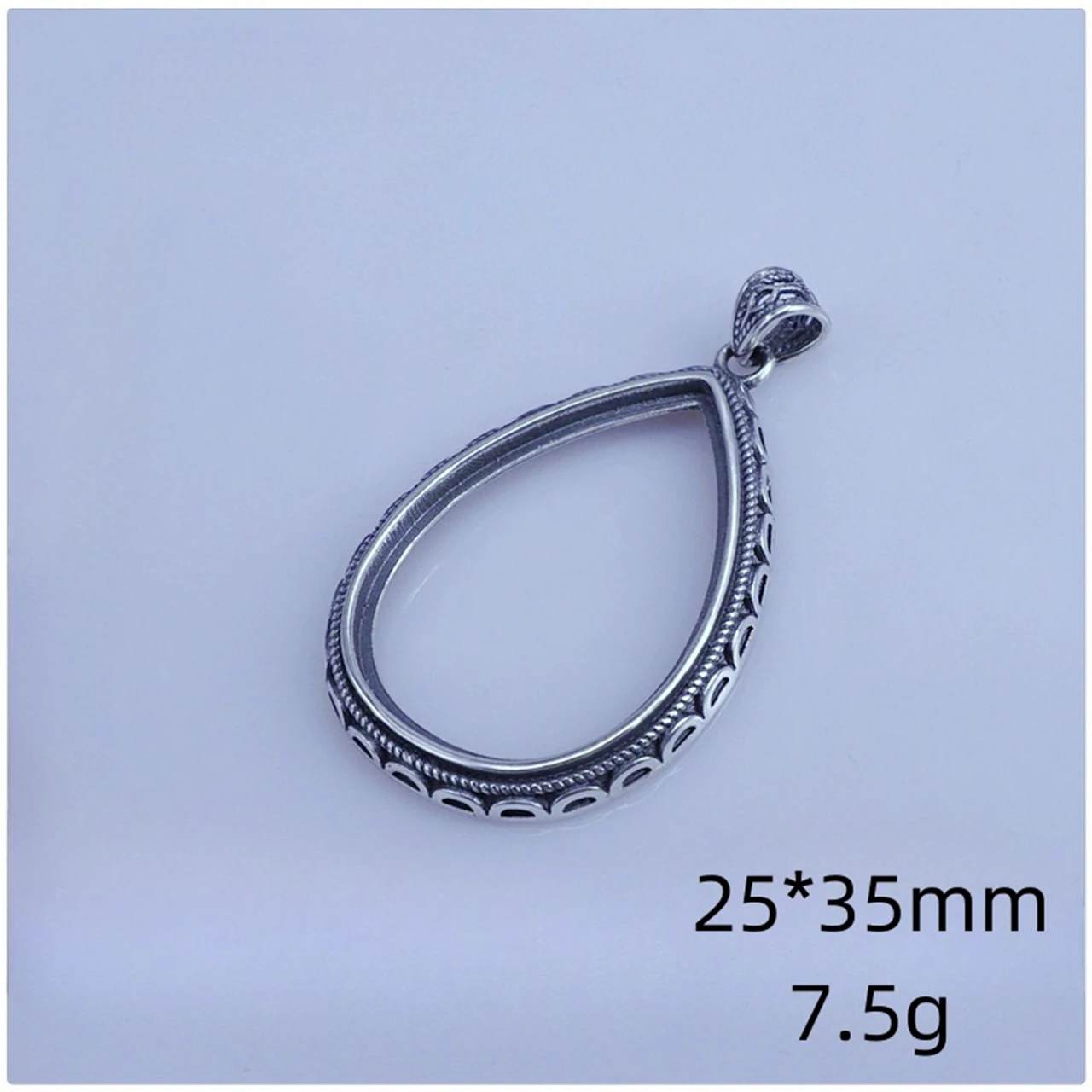 

S925 Sterling Silver Teardrop Shape 25*35mm Retro Pendant Settings Holder Empty Support Man Women Gifts Fine Jewelry Wholesale