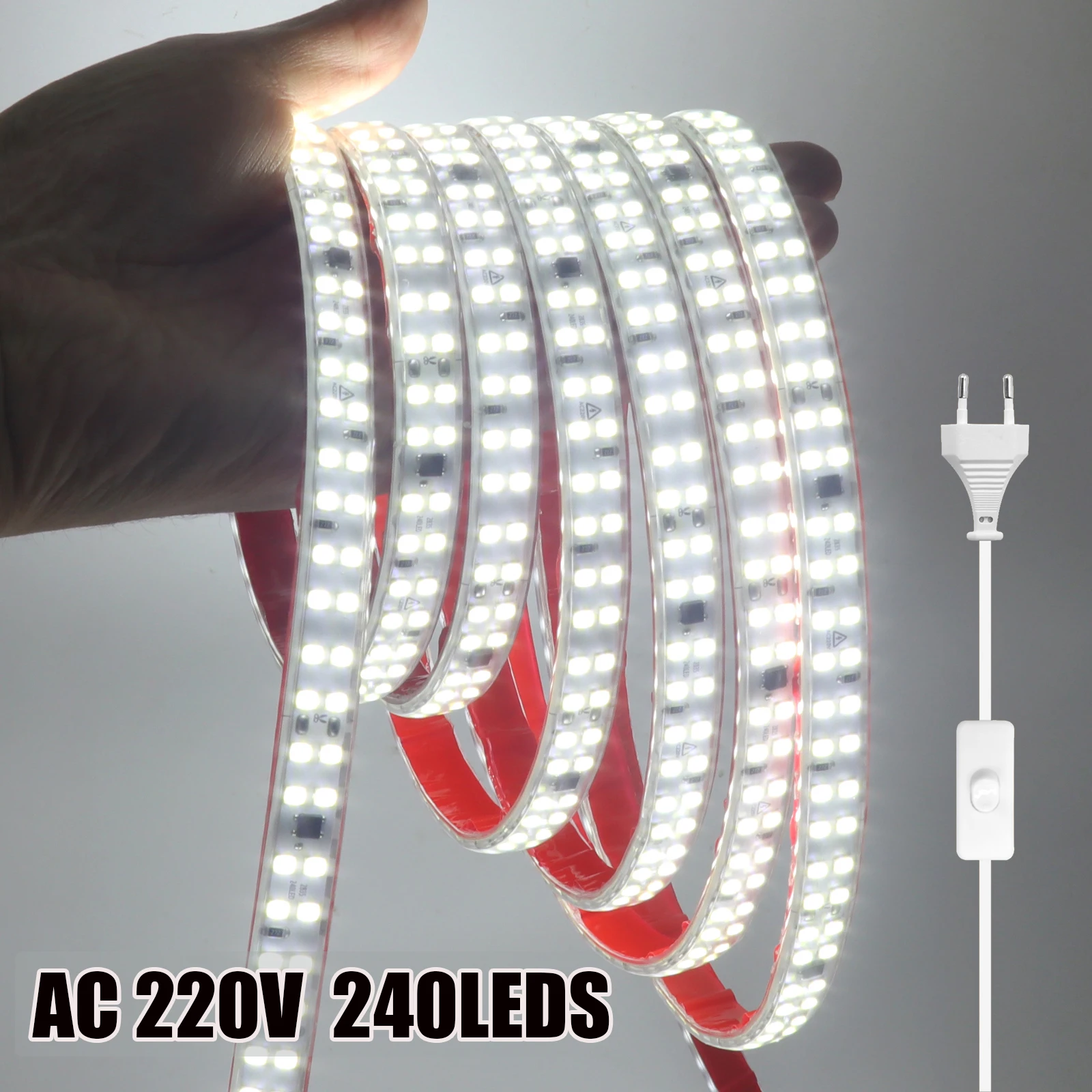 Bande LED étanche AC 220V, 240 diodes/M, 3000K, 4000K, 6000K, décoration d'intérieur, ruban auto-adhésif, chaîne lumineuse, bande Flexible