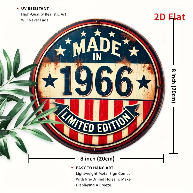 [2D Flat] 1pc Vintage 1966 Limited Edition Aluminum Wall Sign - Patriotic American Flag Design with Stars & Stripes - Perfect fo