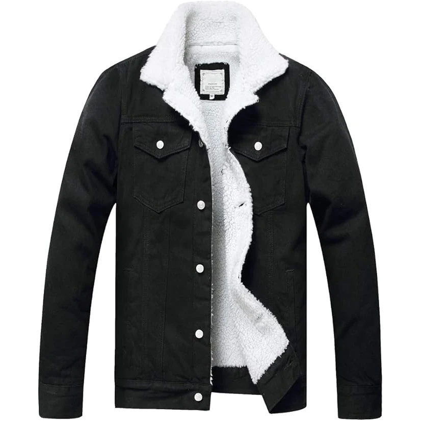 

Vintage Denim Lined Jacket, Lamb Wool Collar Warm Coat, Autumn and Winter Fashion Versatile Top