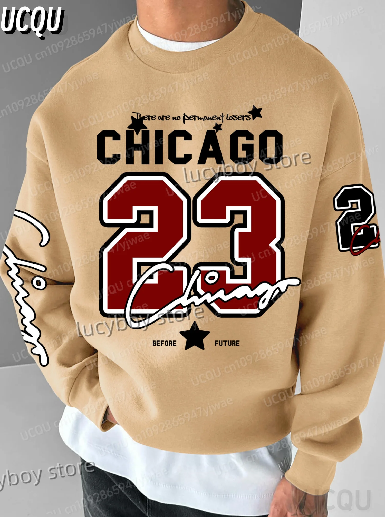 

NEW Autumn Men Letter Chicago 23 print Mens High Street Sweatshirt Long Sleeve Hoodie Man Round Neck Casual Sweatshirt Men Cl