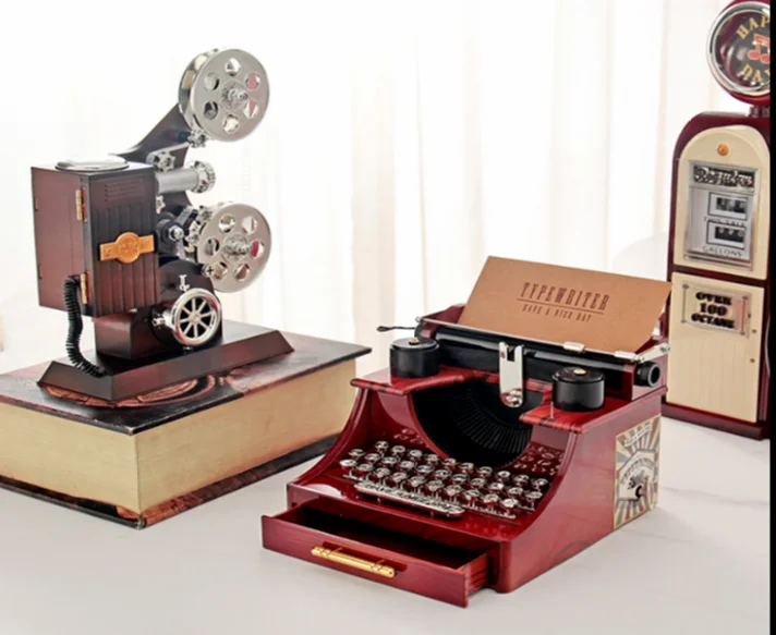 Creative Unique Retro Vintage Old Typewriter Projector Music Box Home Decoration Accessories For Boy Birthday Present LFB454