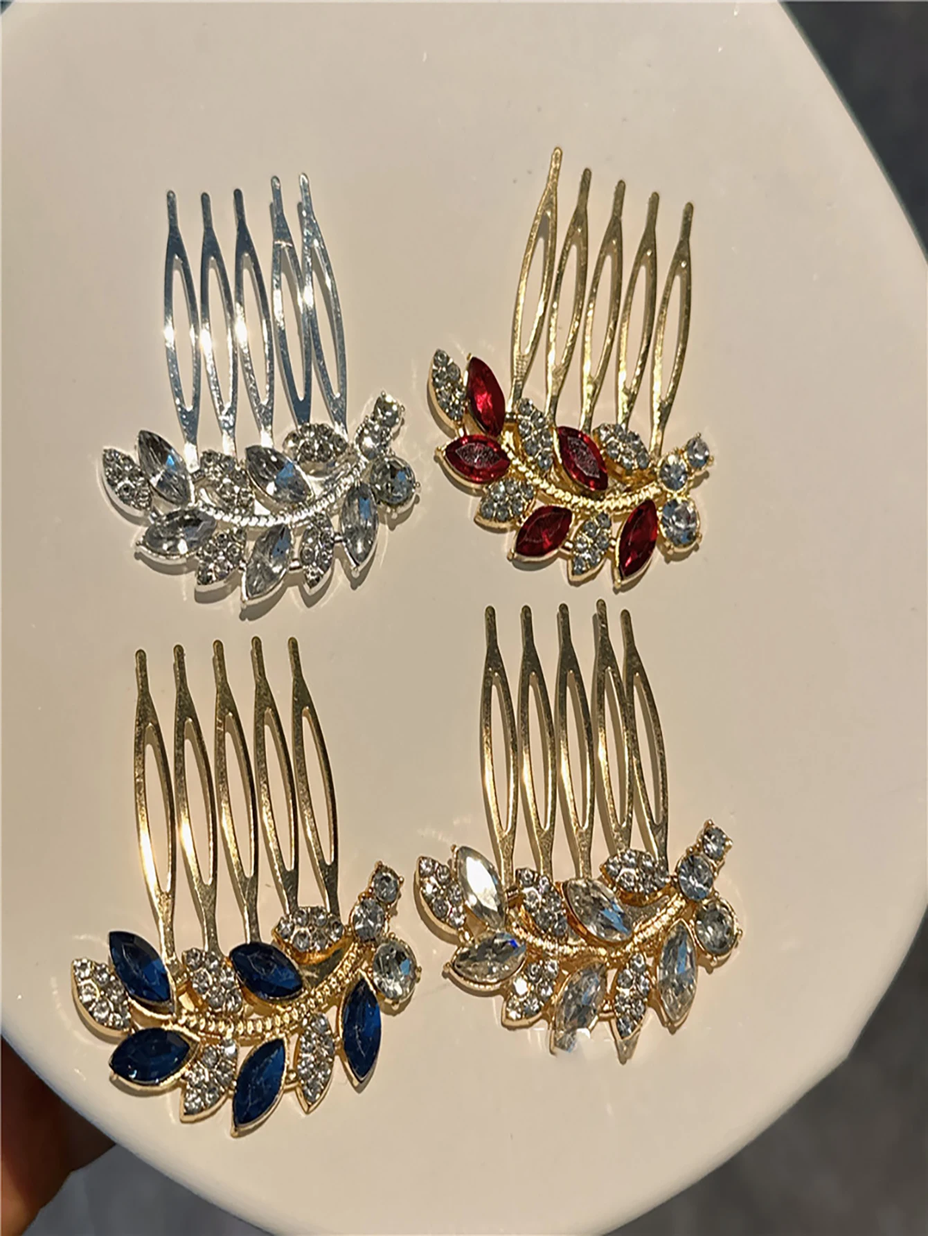 Luxury Rhinestone Hair Flower Leaf Small Hair Combs Pan Hair Liu Hairpin Women Girls  Elegant Hair Accessories