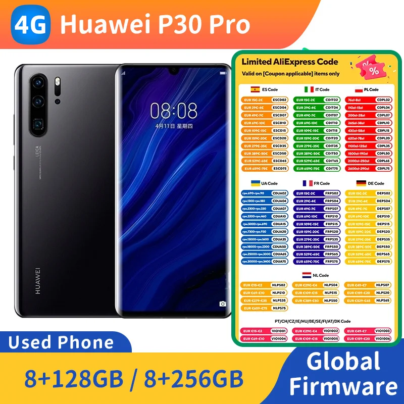 Смартфон Huawei P30 Pro 4g, процессор Kirin 980, 6,47 дюйма, 128 ГБ/512 ГБ, оригинальные телефоны Google Play на базе Android Смартфон Huawei P30 Pro 4g, процессор Kirin 980, 6,47 дюйма, 128 ГБ/512 ГБ, оригинальные телефоны Google Play на базе Android