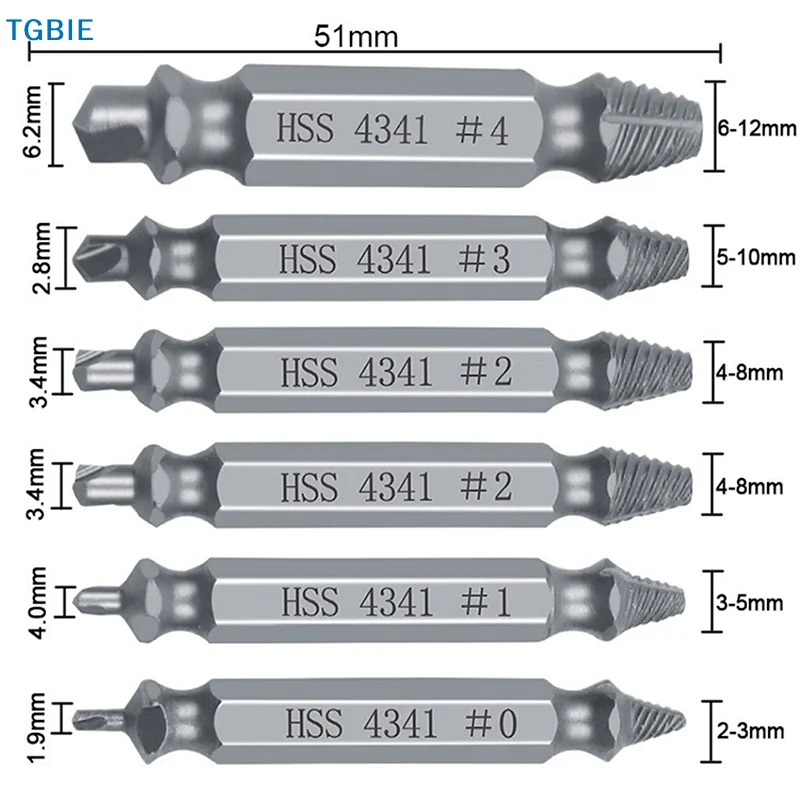 [TL]【TL】6pcs Damaged Screw Extractor Drill Bit Set Easily Take Out Broken Screws