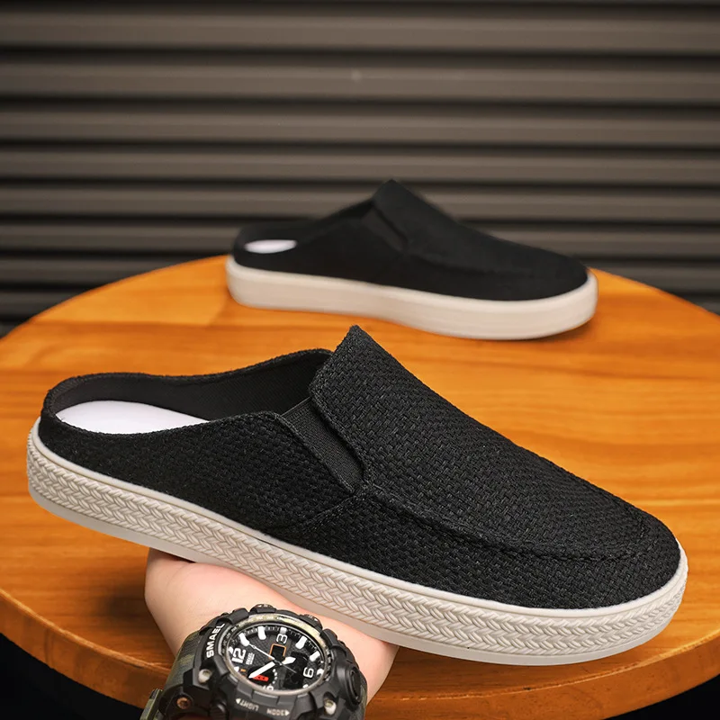 Men\'s Sneakers Summer Slip-On Loafers Platform Outdoor Casual Shoes for Men New Closed Toe Slippers Linen Surface Slip-on Shoes