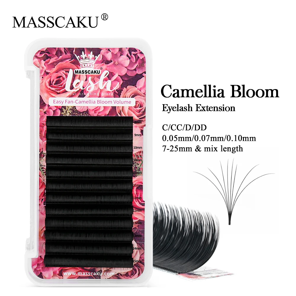 

MASSCAKU 12 Rows Self Handing Fast Bloom Flowering Mega Volume Lash Extension 0.05 0.07 Easy Fanning Blooming Individual Eyelash