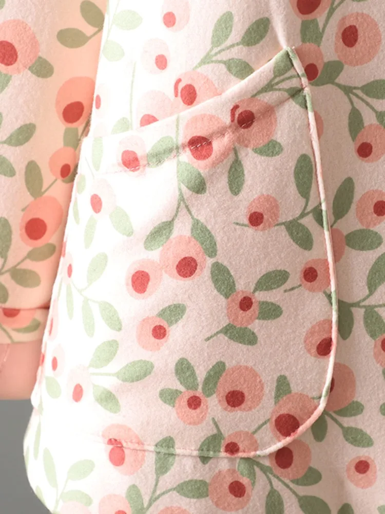 Handmade Pure Cotton Floral Print Women's Jacket Home Wear Winter Warm Slim Fit Cotton Coat Floral Design round Neck Button up