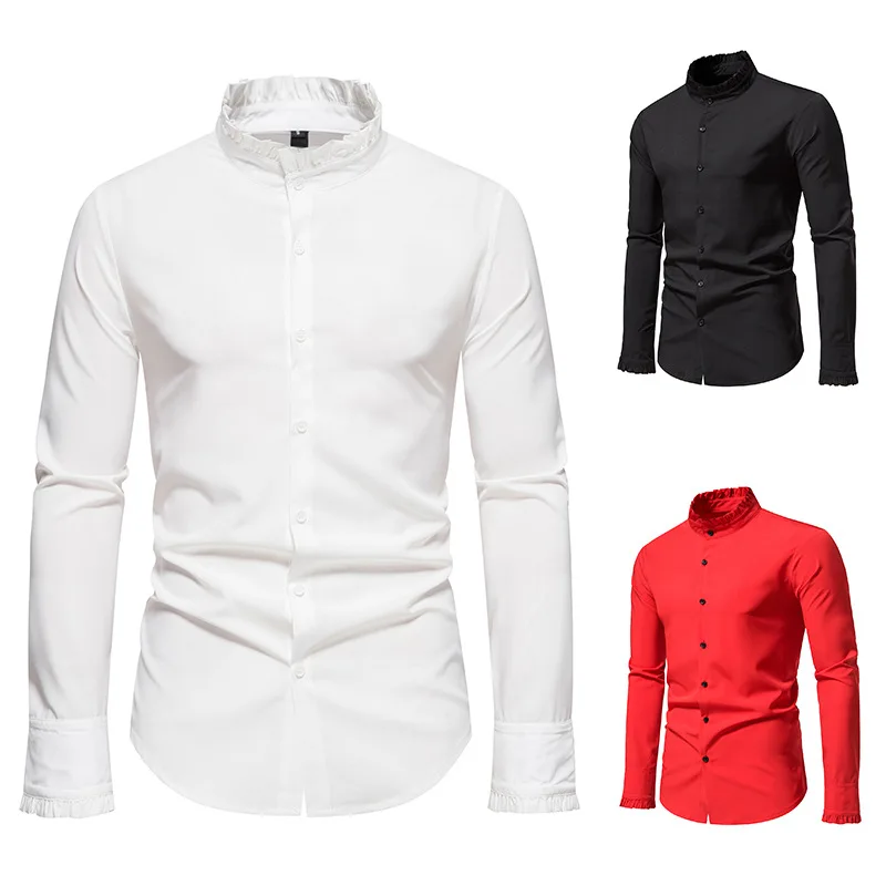 2023 Men's Shirt Performance Dress Autumn and Winter New British Solid Color Slim Fit Wedding Dress Men's Long Sleeve Shirt