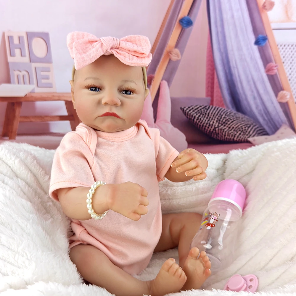 46CM完成済みリボーンドール新生児フルビニールドールソフト手描きヘア3D肌色血管見えるおもちゃ女の子幼児ギフト