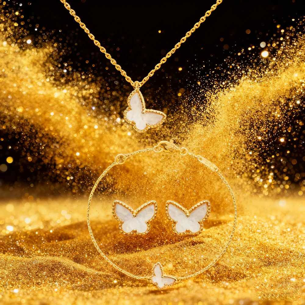 

Fashion Jewelry white butterfly set earrings necklace bracelet original high quality with logo gentle and fashionable