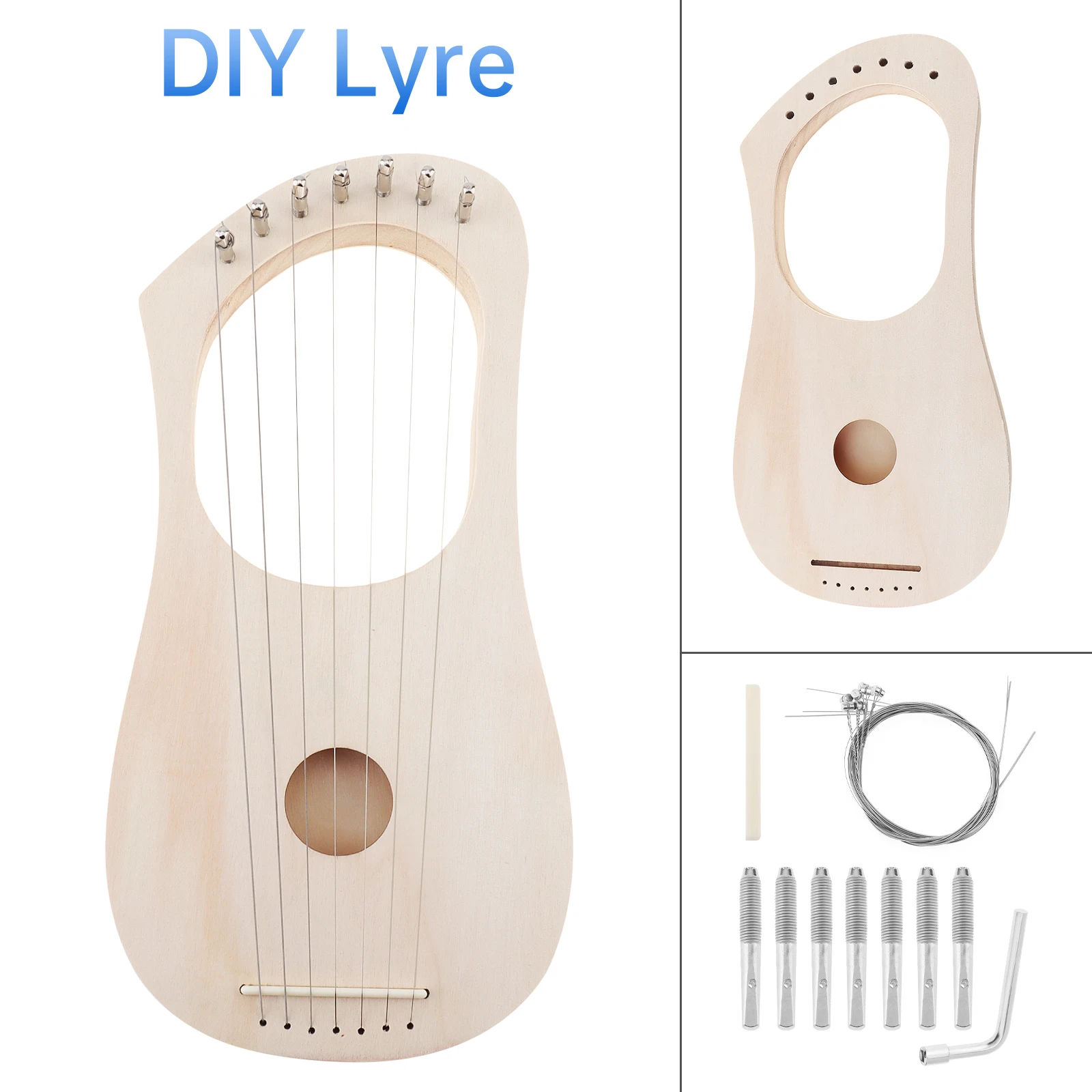 7 Strings	Lyre Solid Basswood Lyre Harp DIY Kit for Amateur Beginner Fun Toy Art, String Instrument Handwork Painting Assembly