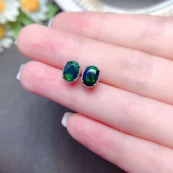 YULEM 5*7MM Natural Australia Black Opal Earring 925 Sterling Silver Gemstone Jewelry for Women Wedding Engagement Gift