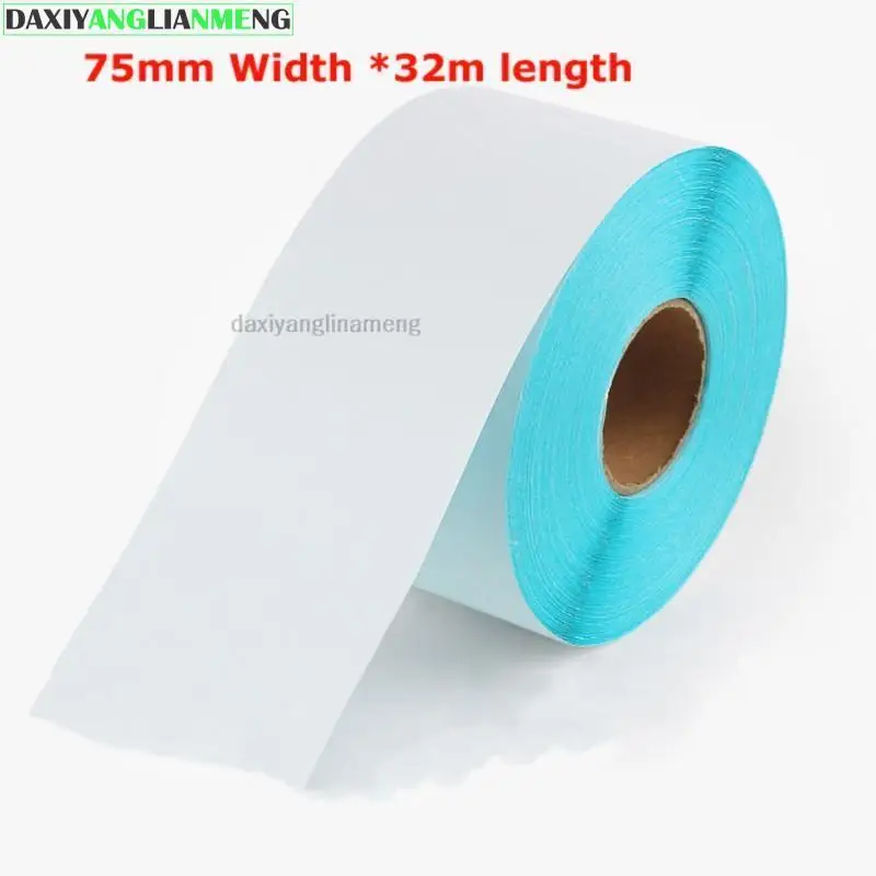 2pcs Continuous Sticker 75mm X 32m ( Roll Width 78mmx 80mm Diameter ) DIRECT THERMAL Continuous Self Adhesive  Roll For Printer