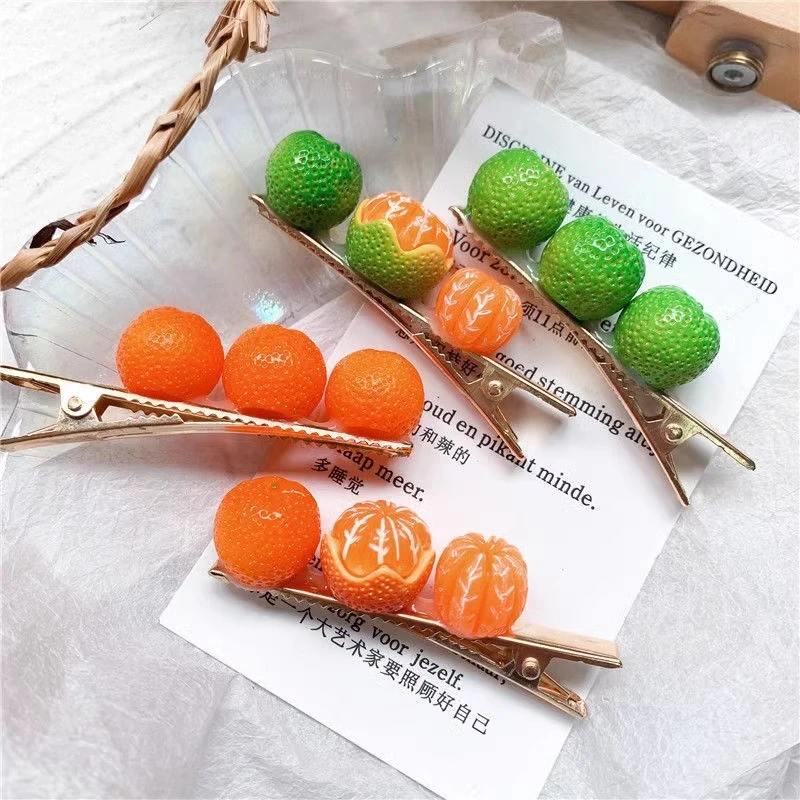 Creative fun half-peeled orange hairpin cute for girl side clip Japanese fruit word clip duckbill clip net red hair accessories