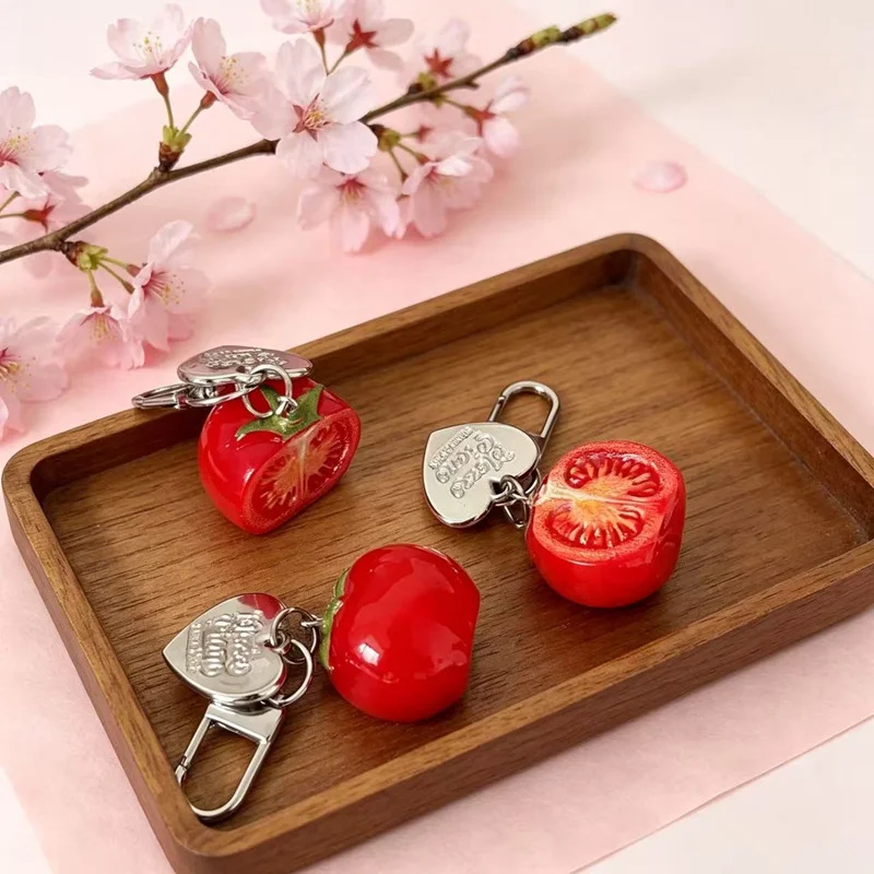 3D Red Tomato Keychain Resin Fruit Charm Cute Pendant for Phone Case/Bag Ideal Birthday Gift for Women And Girls
