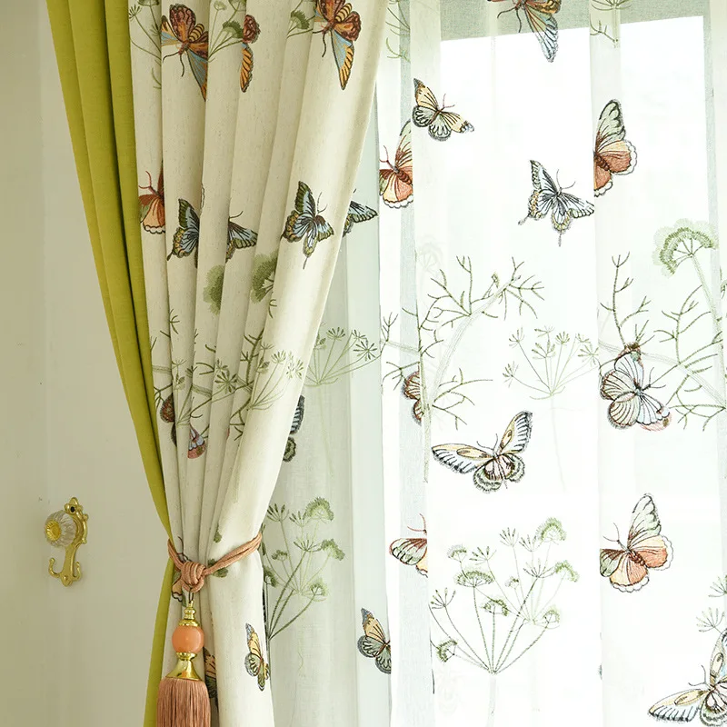 Light Luxury and Simplicity Curtain for Living Room Bedroom Dining Room Embroidery Dream Butterfly Fans Flying Window Screen