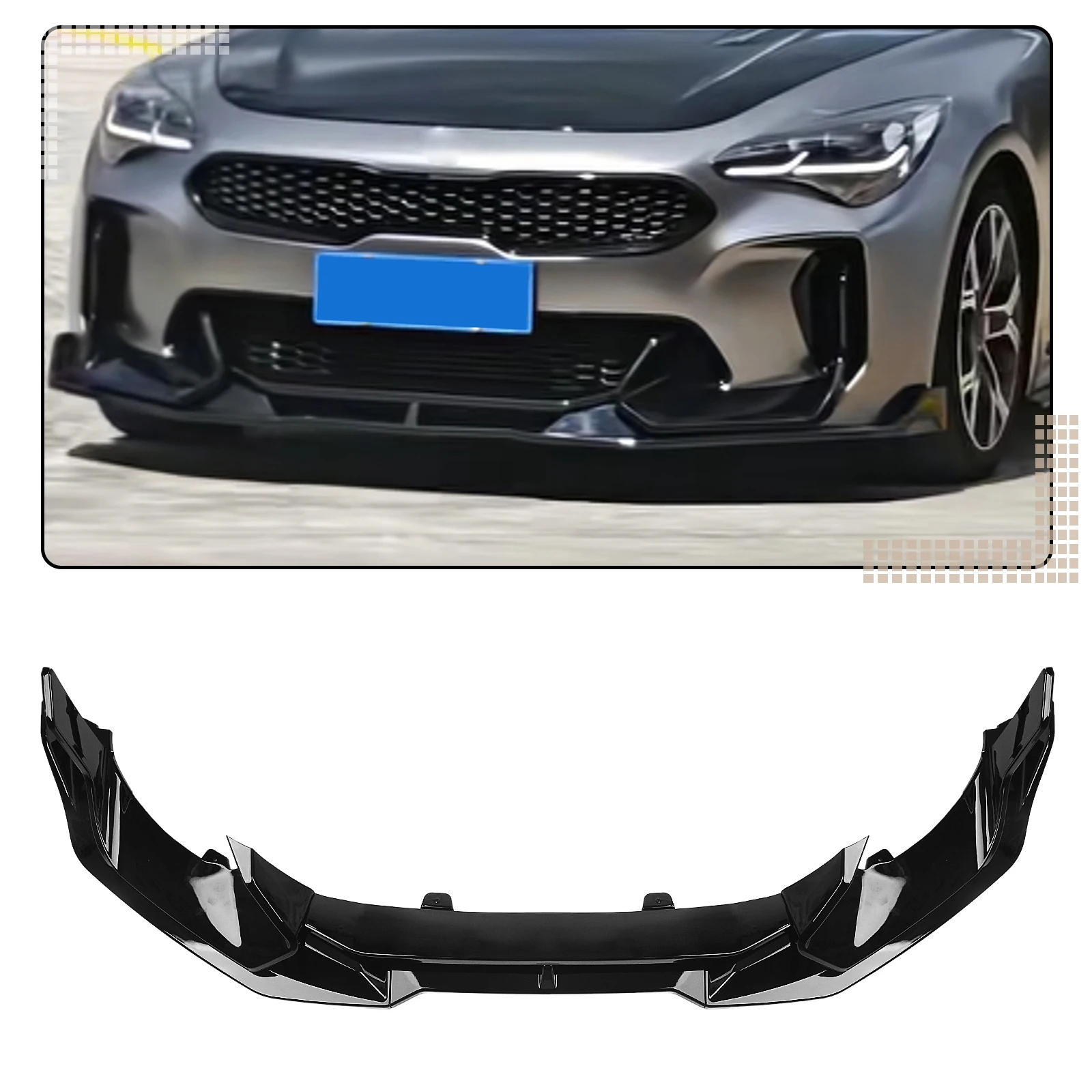 Dla KIA Stinger GT AD 2018-2023 Zestaw przedniego spojlera z wycięciem i rozdzielaczem