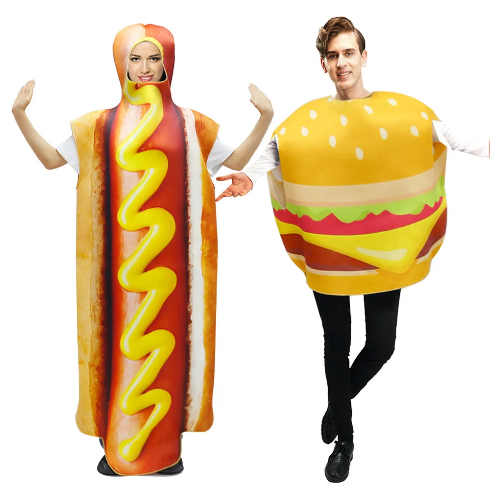 

loween Par Funny Costume Food Clothes Stage Performance Outfit Burger Hotdog Bread Cosplay Attire for Women