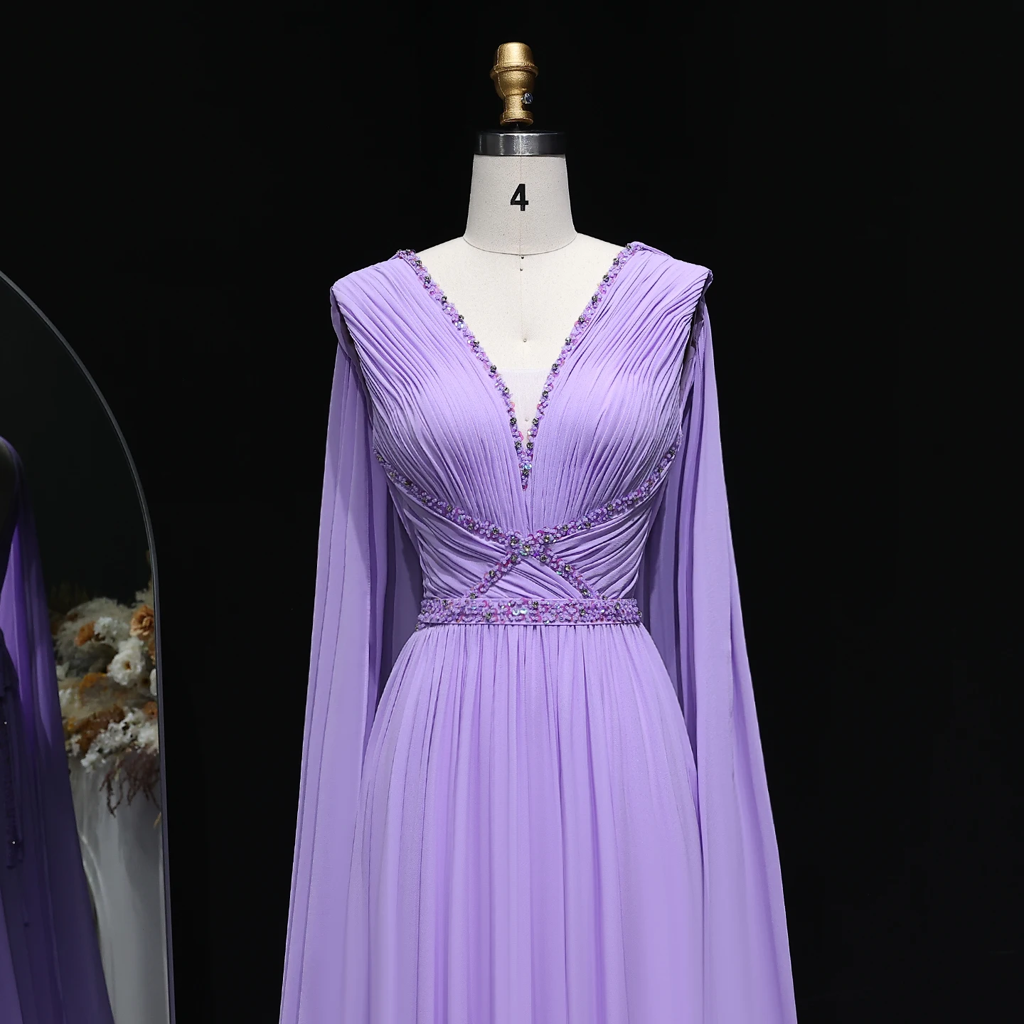 Sharon Said Dubai Lilla eleganti abiti da sera con scollo a V con mantella con perline per abito formale da sposa da donna SF271 personalizzato