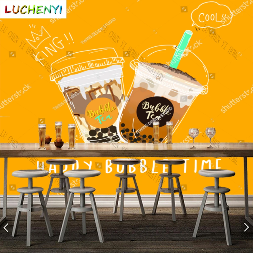 

Custom bubble tea mural wallpaper restaurant cold drinking shop dining room wall papers home decor sticker