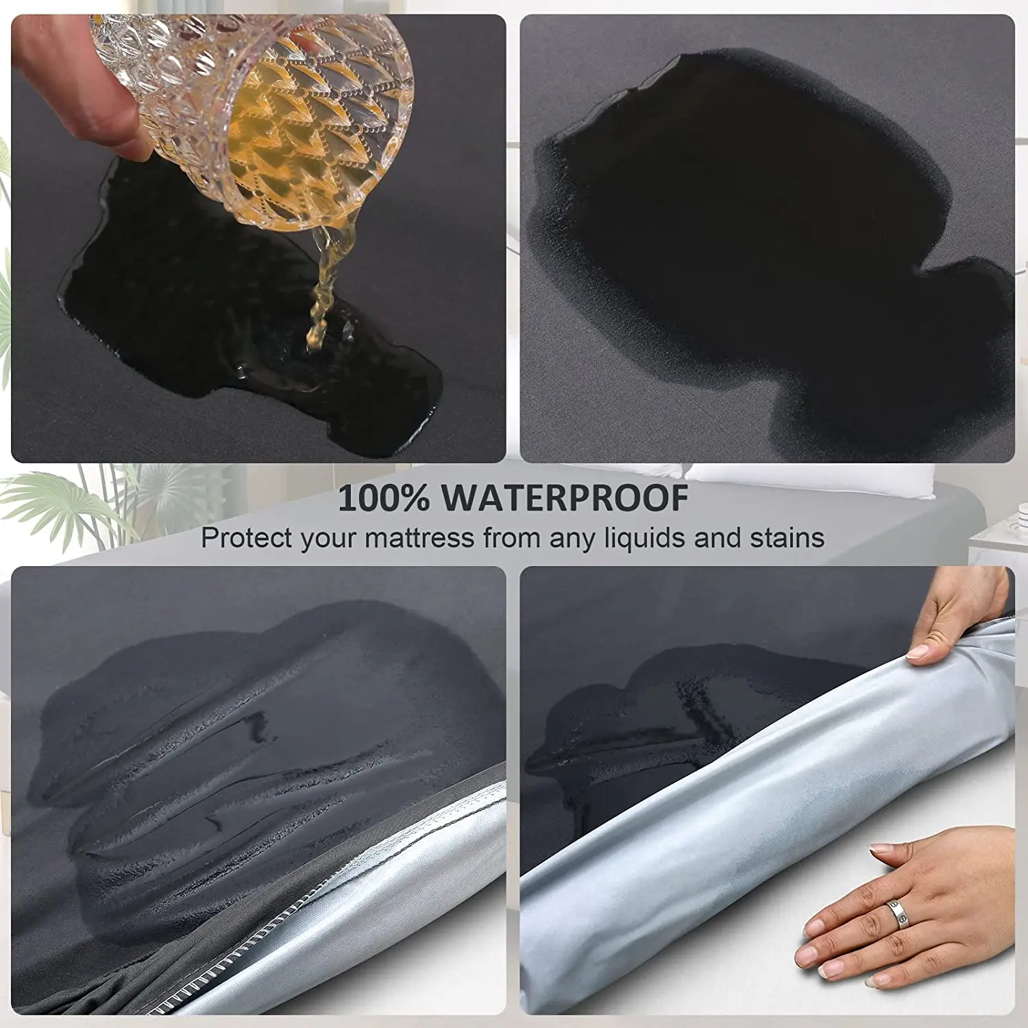Solid Mattress Protector Waterproof Sheet Cover Black/Grey/Navy Blue Bed Mattress Pad Cover