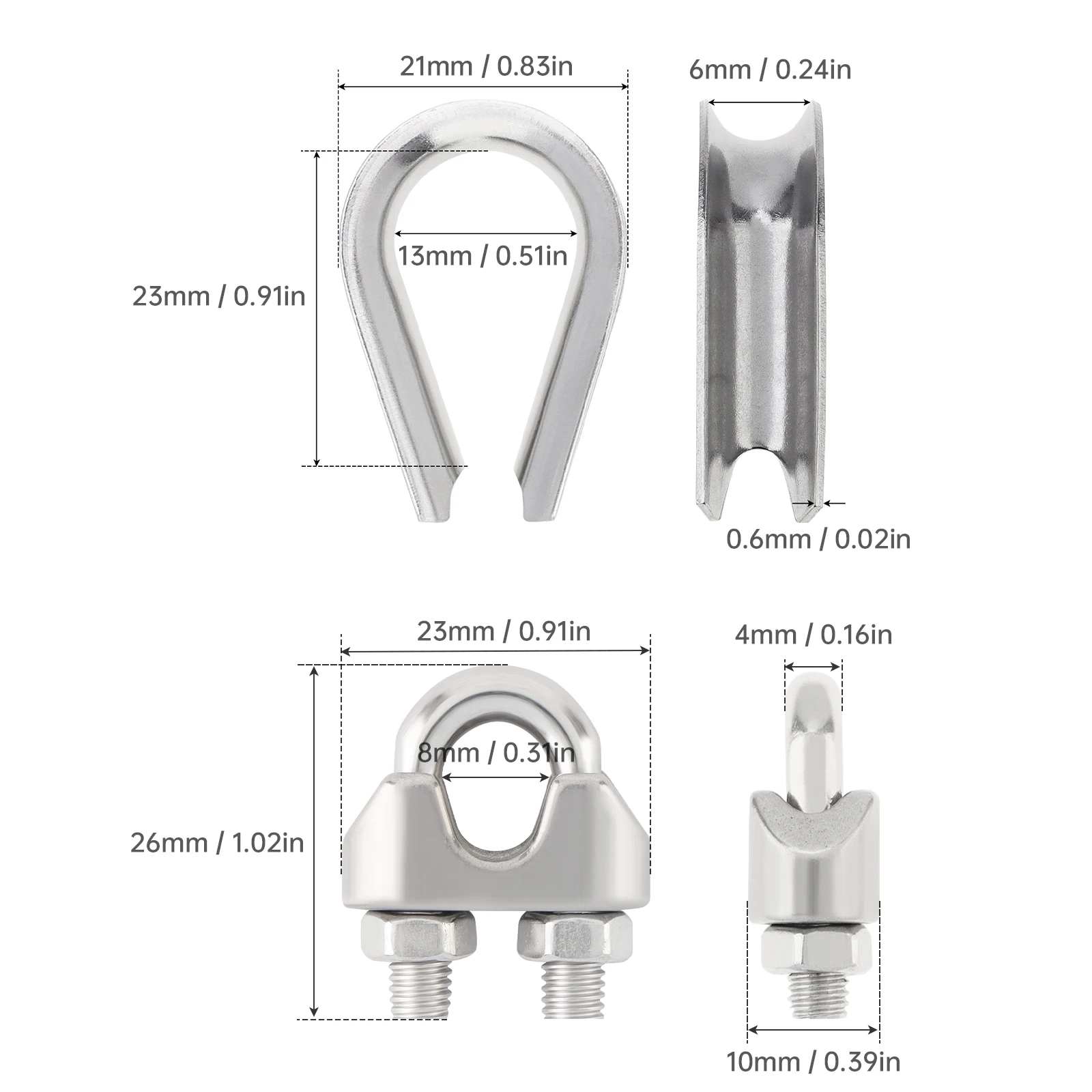 20pcs Stainless Steel 3/16 Inch M5 Wire Rope Cable Clip Clamps for 3/16 Inch Wire Rope with M5 Wire Rope Thimbles