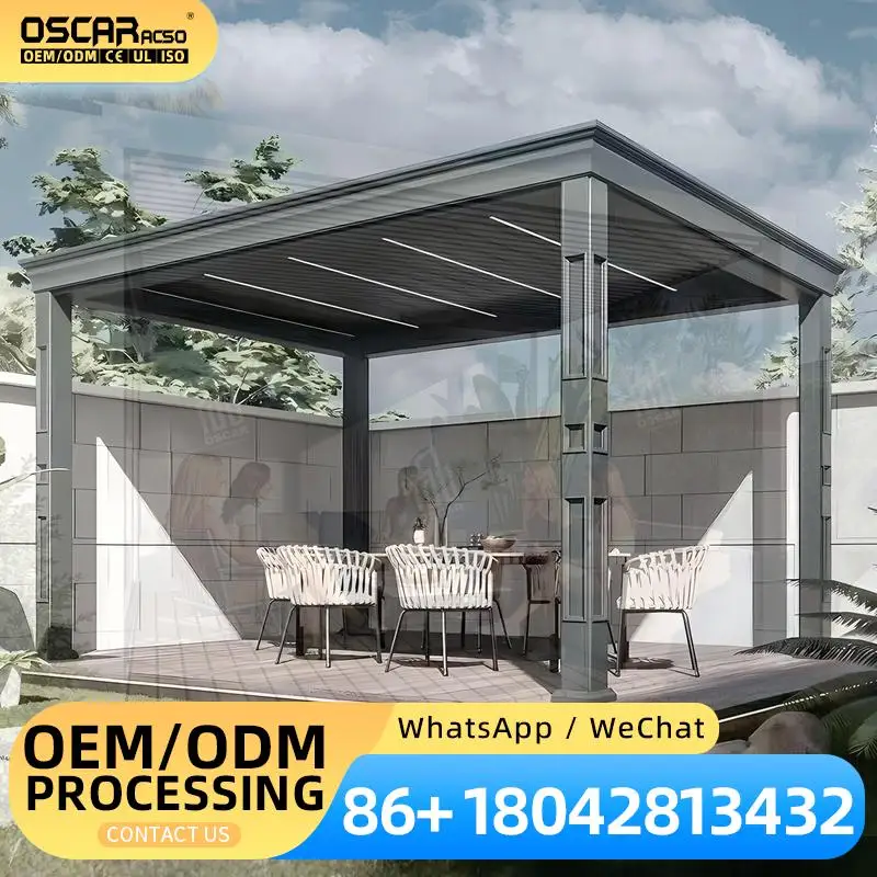 Outdoor Waterproof Motorized Aluminium Gazebo Luxury Modern with LED for Garden Patio Backyard Use pergola