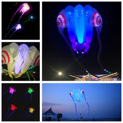 free shipping 10sqm led trilobite kite tails soft kite flying night with charger led kite light hand game Inflatable toys fun