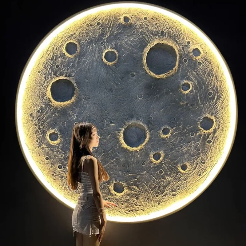Moon background wall 3d three-dimensional relief moon lamp entrance decorative lamp photo clock in decorative